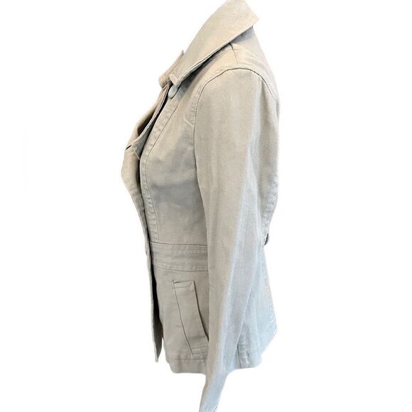 H & M tan double breasted button front cotton blend jacket size 8. - Picture 3 of 5